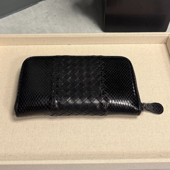 *Ultra Rare* Bottega Veneta Python & Intrecciato Nappa Leather Zip Around Wallet - Picture 4 of 16